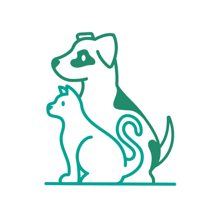A green line drawing depicts a dog sitting next to a cat.