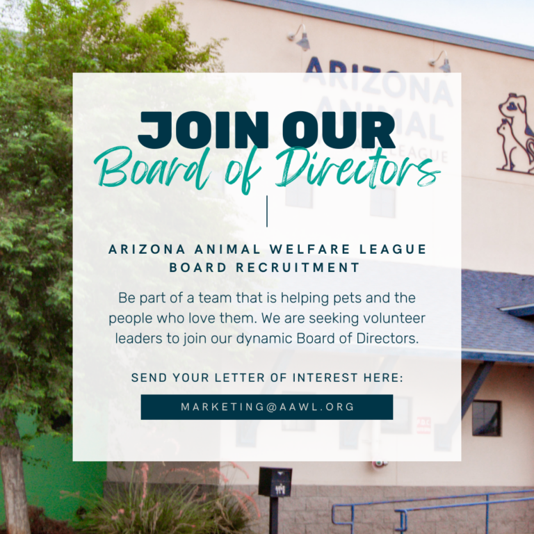 Arizona Animal Welfare League seeks volunteer leaders to join their Board of Directors.
