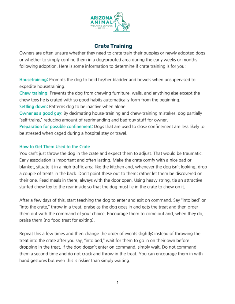 First page of the Crate Training handout