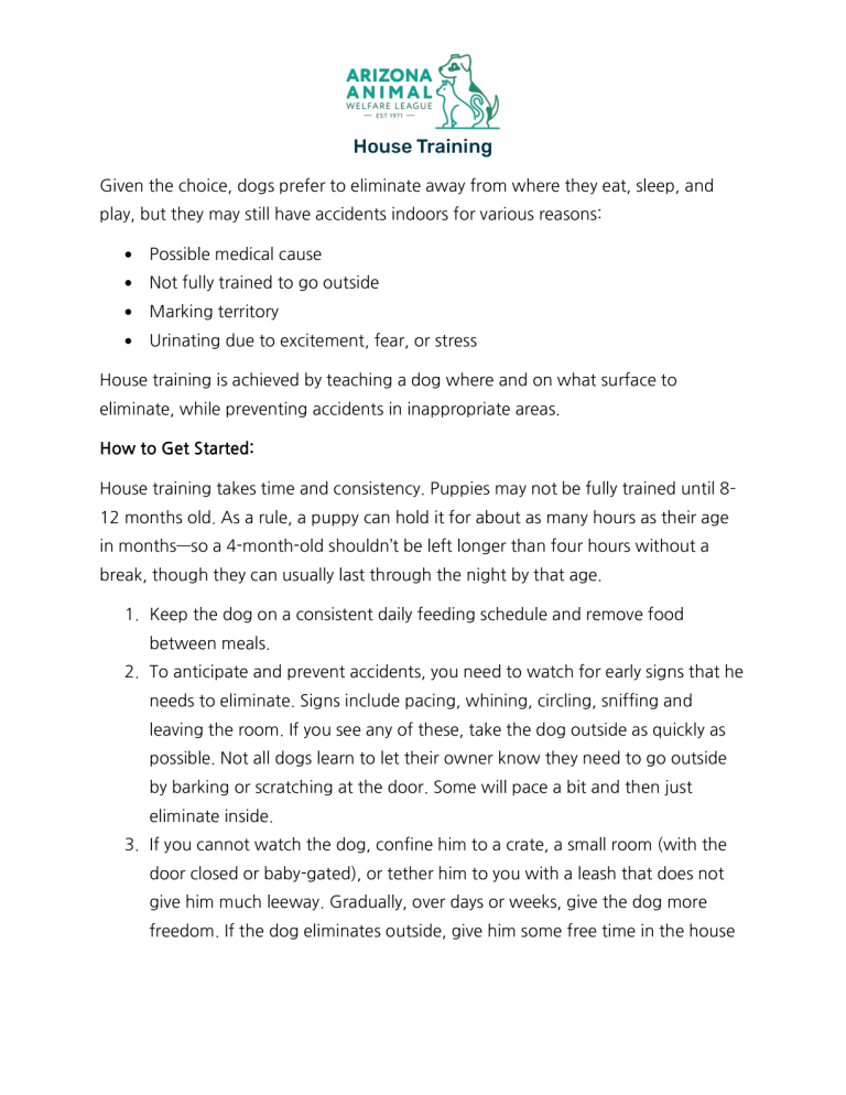First page of the House Training handout