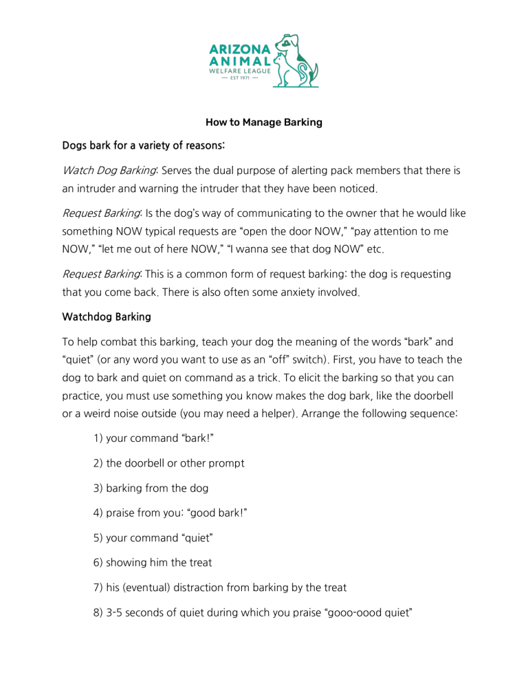 First page of the How to Manage Barking handout