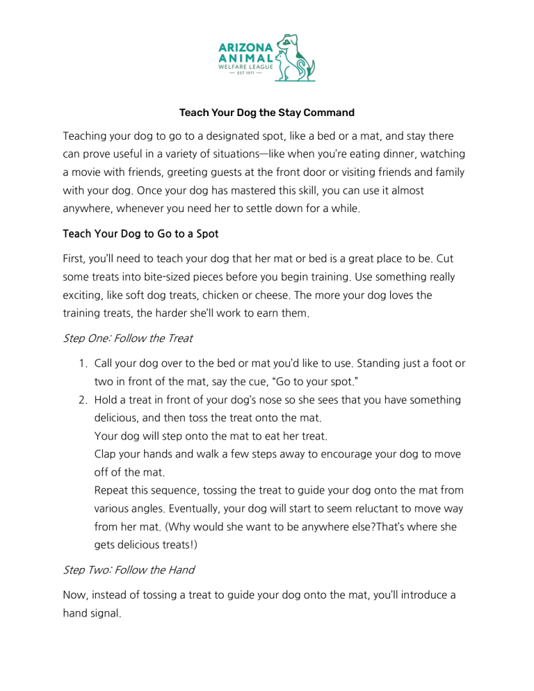 First page of the Teach Your Dog the Stay Command handout